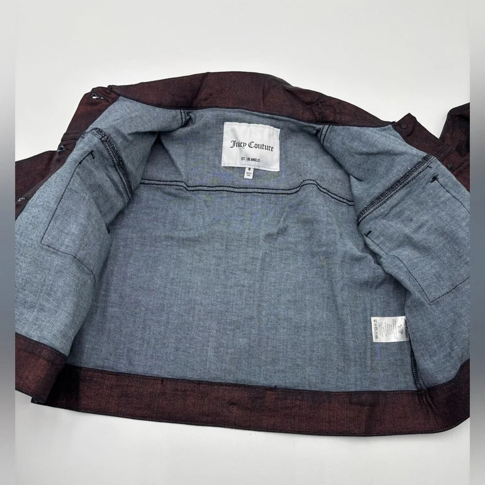 Juicy Couture‎ Metallic Plum Cropped Denim Jacket Women's Medium Button